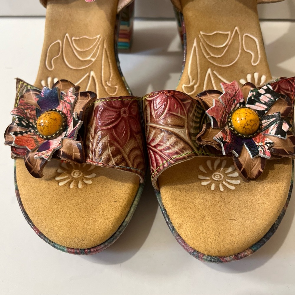 L'ARTISTE SPRING STEP LELANIE Leather Floral Platform Heels Slingback Sandal 39 - Picture 12 of 16